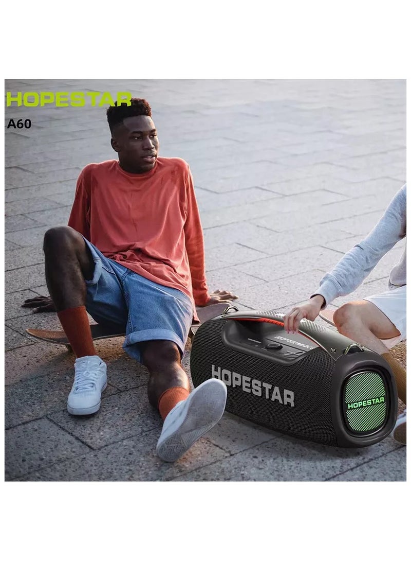 HOPESTAR A60 100W Portable Bluetooth Speaker – IPX6 Waterproof, High-Power 3-Way Audio, 15000mAh Battery, TWS Pairing & LED Lights, with Microphone & Shoulder Strap - Image 3