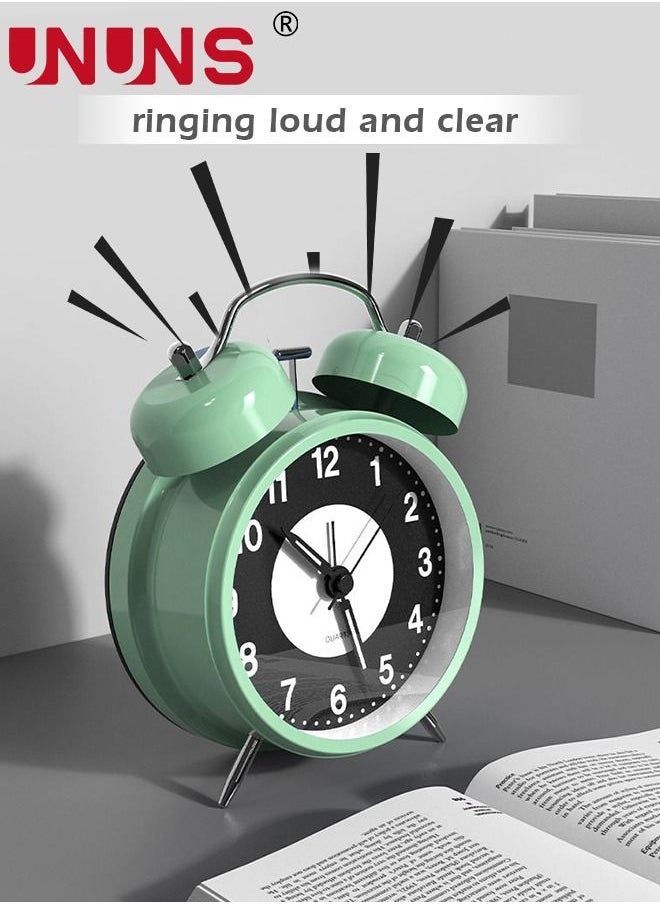 UNUNS - Twin Bell Alarm Clock,Loud Alarm Clock For Heavy Sleepers,4 Inch Silent Non-Ticking Quartz Clock With Backlight,Luminous Dial,Alarm Clocks For Bedrooms Bedside,Green - Image 1