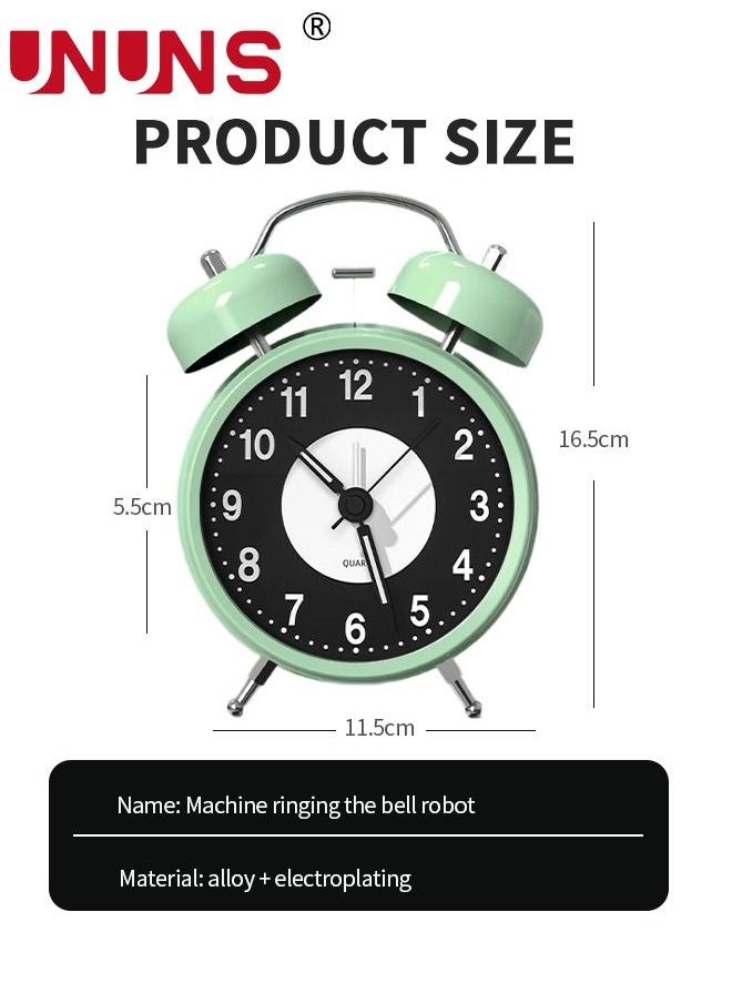 UNUNS - Twin Bell Alarm Clock,Loud Alarm Clock For Heavy Sleepers,4 Inch Silent Non-Ticking Quartz Clock With Backlight,Luminous Dial,Alarm Clocks For Bedrooms Bedside,Green - Image 1