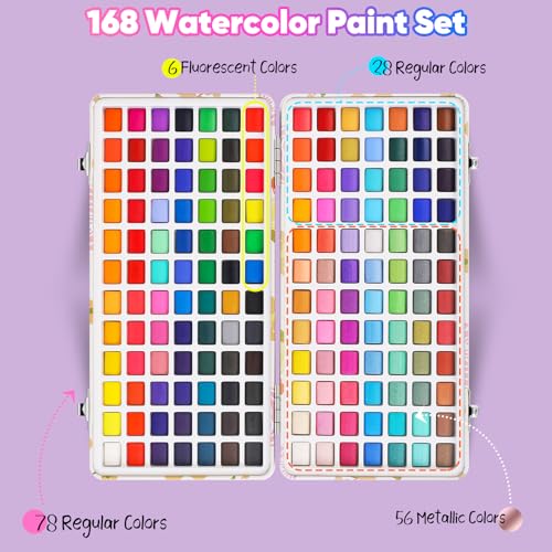 Taotree Watercolor Paint Set 168 Colors, Art Supplies Watercolors Kit Travel Water Colors with 3 Paints Brushes, Crafts Painting Supplies, Drawing Christmas Gifts for Teens Girls Boys Adults Artists - Image 2