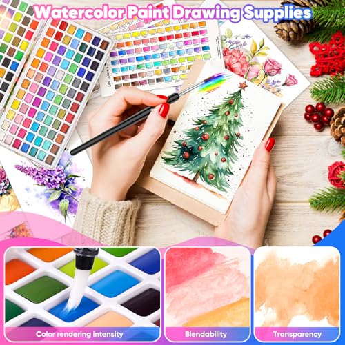 Taotree Watercolor Paint Set 168 Colors, Art Supplies Watercolors Kit Travel Water Colors with 3 Paints Brushes, Crafts Painting Supplies, Drawing Christmas Gifts for Teens Girls Boys Adults Artists - Image 5