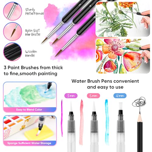 Taotree Watercolor Paint Set 168 Colors, Art Supplies Watercolors Kit Travel Water Colors with 3 Paints Brushes, Crafts Painting Supplies, Drawing Christmas Gifts for Teens Girls Boys Adults Artists - Image 4