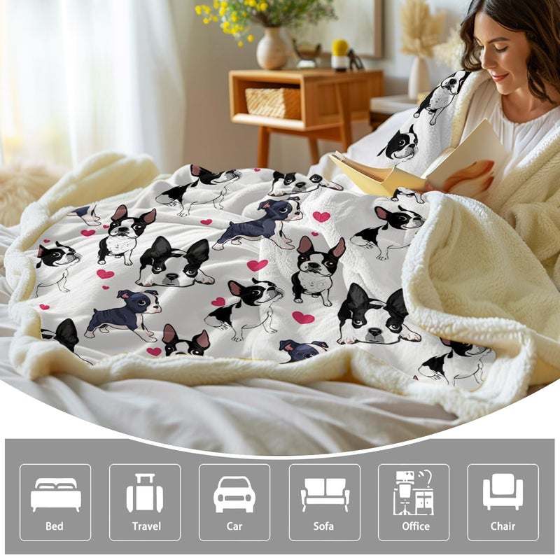 BlessLiving Boston Terrier Blanket Frenchie Dog Red Heart Plush Blanket Cute Puppy Dog Cozy Fleece Throws and Blankets for Kids Girls Women Animal Pet White Boston Dog Lover Blanket Gift 50 x 60 Inch - Image 5