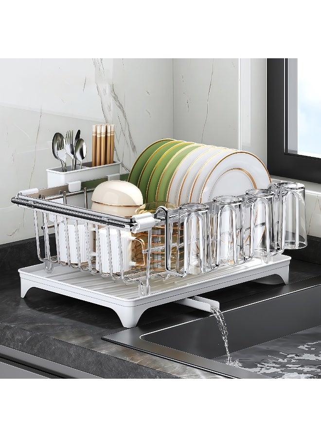 Generic Stainless Steel Expandable Dish Rack, Over the Sink Adjustable Length 15-23.6 Inches, Large Kitchen Counter Drying Rack with Drainboard, Utensil Holder & Cup Holder, Rustproof - Image 1