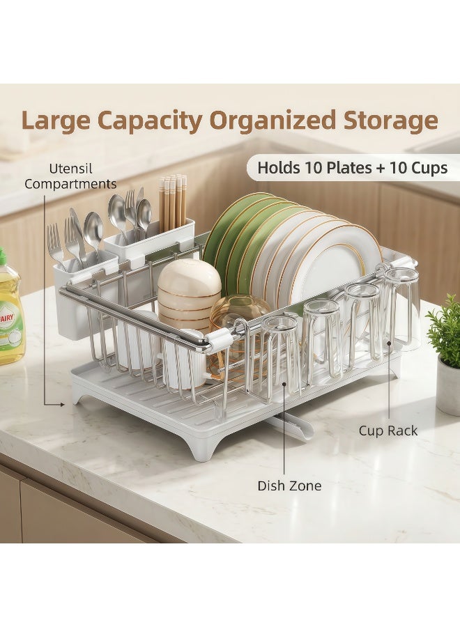 Generic Stainless Steel Expandable Dish Rack, Over the Sink Adjustable Length 15-23.6 Inches, Large Kitchen Counter Drying Rack with Drainboard, Utensil Holder & Cup Holder, Rustproof - Image 2