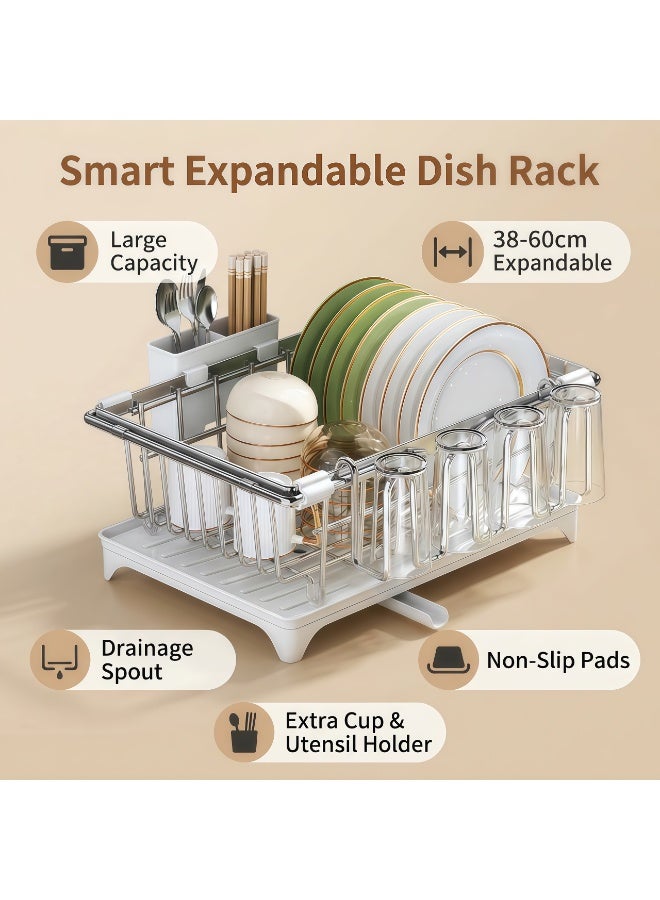 Generic Stainless Steel Expandable Dish Rack, Over the Sink Adjustable Length 15-23.6 Inches, Large Kitchen Counter Drying Rack with Drainboard, Utensil Holder & Cup Holder, Rustproof - Image 5