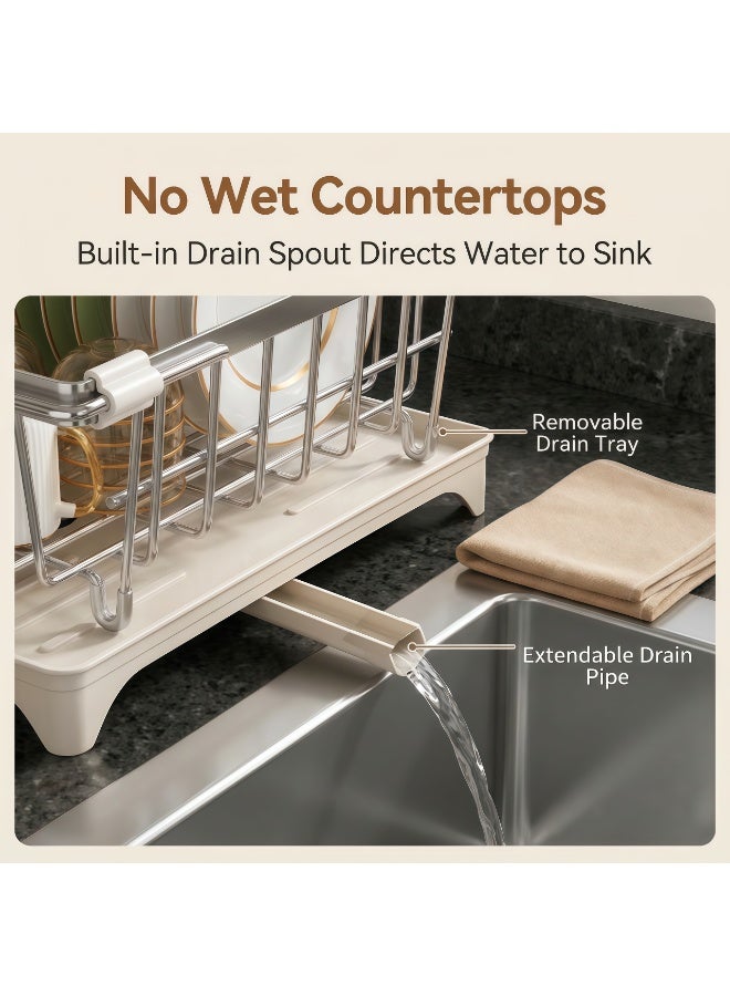Generic Stainless Steel Expandable Dish Rack, Over the Sink Adjustable Length 15-23.6 Inches, Large Kitchen Counter Drying Rack with Drainboard, Utensil Holder & Cup Holder, Rustproof - Image 3