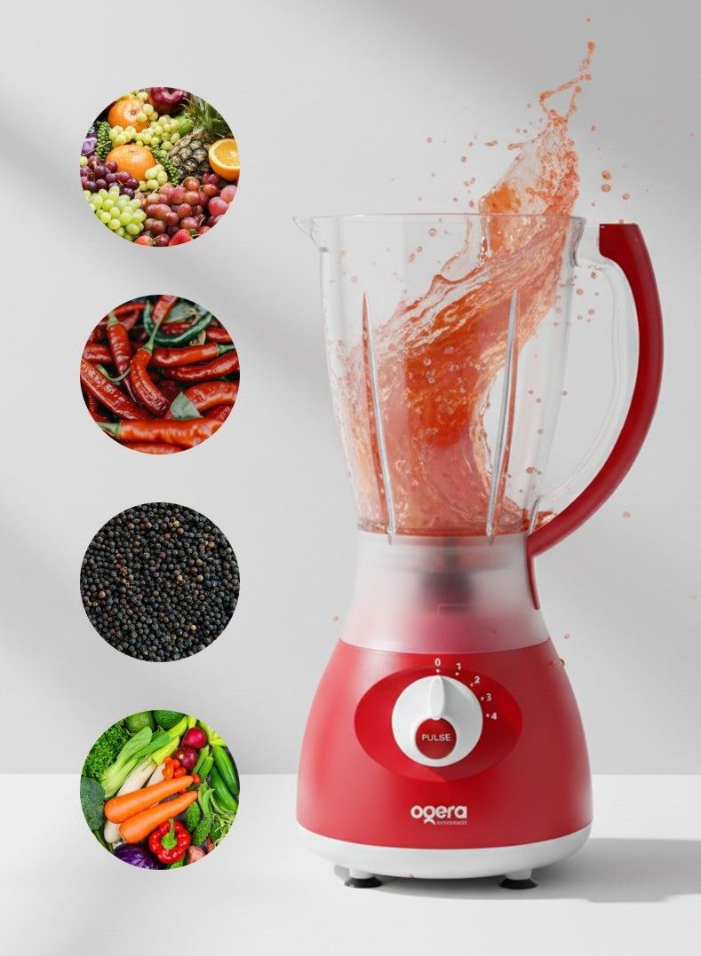 أوجيرا خلاط كهربائي ٢ في ١، ٣٥٠ واط | محرك قوي بأربع سرعات وخاصية التحكم بالنبضات | وعاء شفاف غير قابل للكسر سعة ١.٨ لتر | شفرات من الفولاذ المقاوم للصدأ وملحق مطحنة | مثالي للعصائر، ومخفوقات الحليب، والتوابل، وطحن المكسرات | ضمان سنتين - Image 5