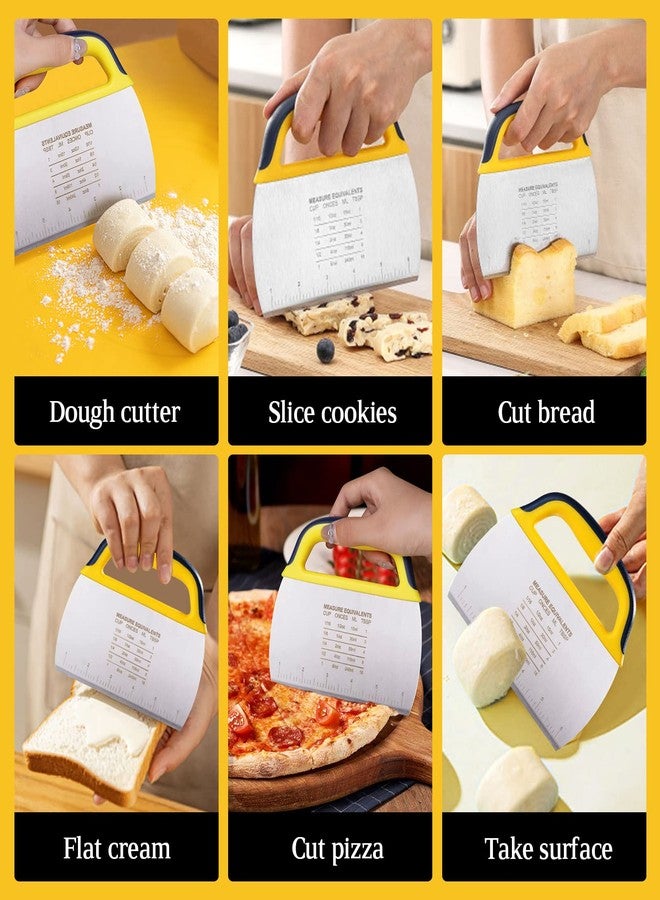 YGDZ Dough Scraper Chopper 2 Pcs, Stainless Steel Dough Cutter With Grip, Plastic Bench Scraper with Measuring Scale, Multipurpose Pizza Cutter, Pastry, Food Scraper for Baking, Dough, Bread, Cake - Image 5