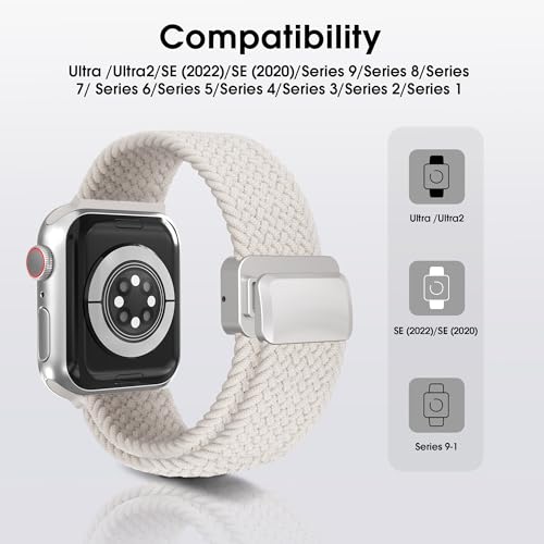 Arae Magnetic Stretchy Watch Band Compatible for Apple Watch Band 49mm 45mm 44mm 42mm, Comfortable Adjustable Straps Wristbands for iWatch Series 11 10 9 8 7 6 5 4 SE Ultra 3 2 1 Women Men,Starlight - Image 2