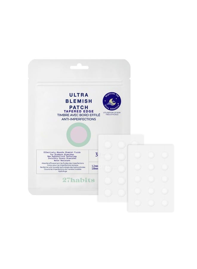 27habits 27 habits ULTRA BLEMISH PATCH NIGHTTIME USE TAPERED EDGE (30 patches) - Protects and Covers Blemish, Made with Eco-Friendly Packaging, and Cruelty Free, Fast Adsorbing Hydrocolloid, Tempered edge - Image 1