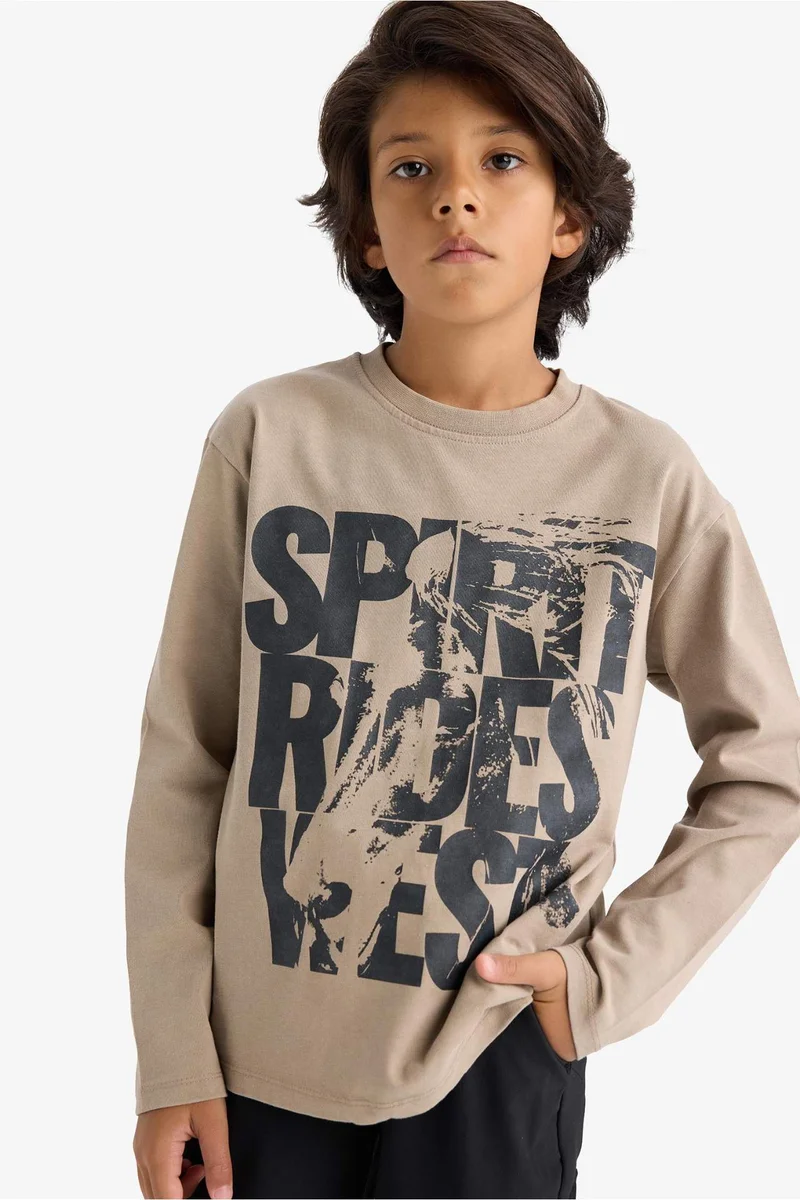 ديفاكتو Boy Crew Neck Printed Long Sleeve Polo T-Shirt