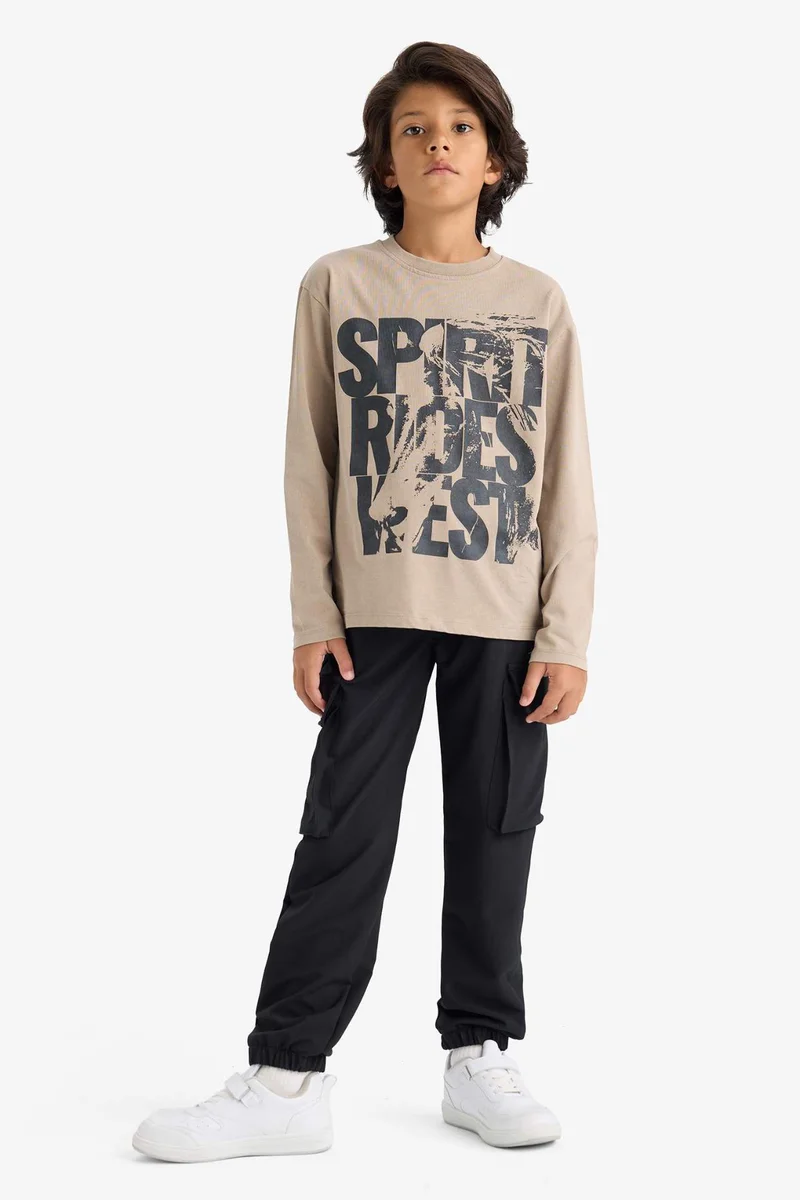ديفاكتو Boy Crew Neck Printed Long Sleeve Polo T-Shirt