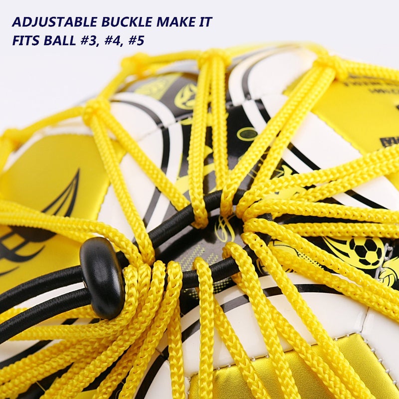 PodiuMax Handle Solo Soccer Kick Trainer with New Ball Locked Net Design, Soccer Ball Bungee Elastic Training Juggling Net (Fits Ball Size 3, 4, 5) (Yellow) - Image 2