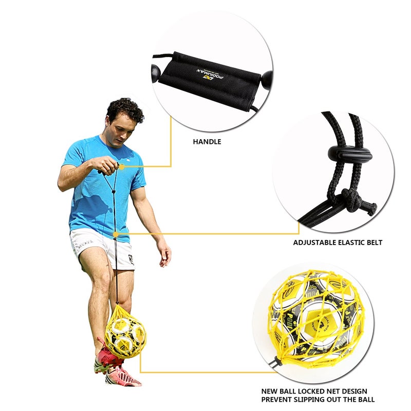 PodiuMax Handle Solo Soccer Kick Trainer with New Ball Locked Net Design, Soccer Ball Bungee Elastic Training Juggling Net (Fits Ball Size 3, 4, 5) (Yellow) - Image 3
