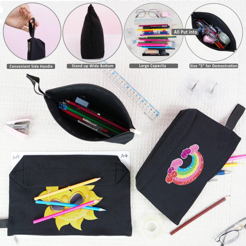 Koolmox 20 Pack Large Canvas Cosmetic Bags with Flat Bottom, 12Oz Thicker Canvas Zipper Pouches for Makeup Toiletry Organization, Pen Cases, Blank DIY Heat Print Pouch (Black, L,12.2x7.4x 2.7'') - Image 3