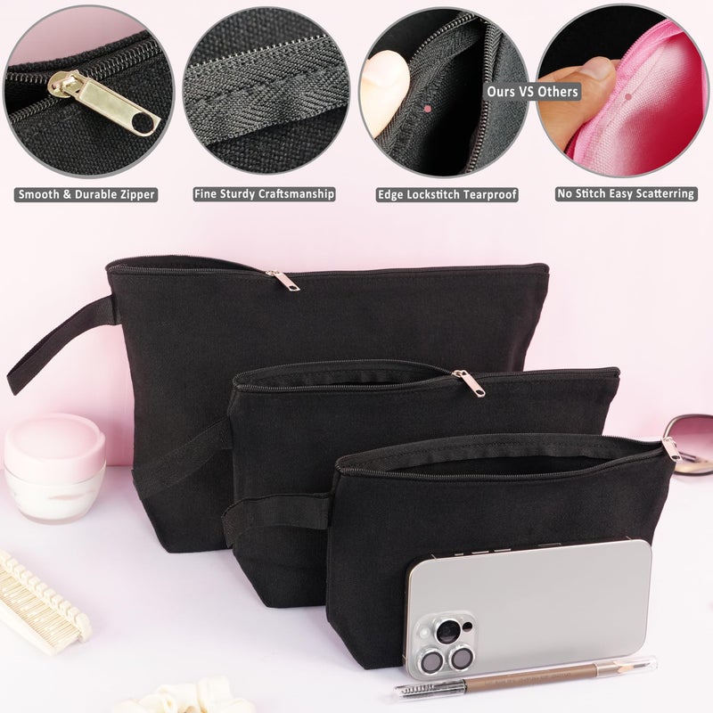 Koolmox 20 Pack Large Canvas Cosmetic Bags with Flat Bottom, 12Oz Thicker Canvas Zipper Pouches for Makeup Toiletry Organization, Pen Cases, Blank DIY Heat Print Pouch (Black, L,12.2x7.4x 2.7'') - Image 2