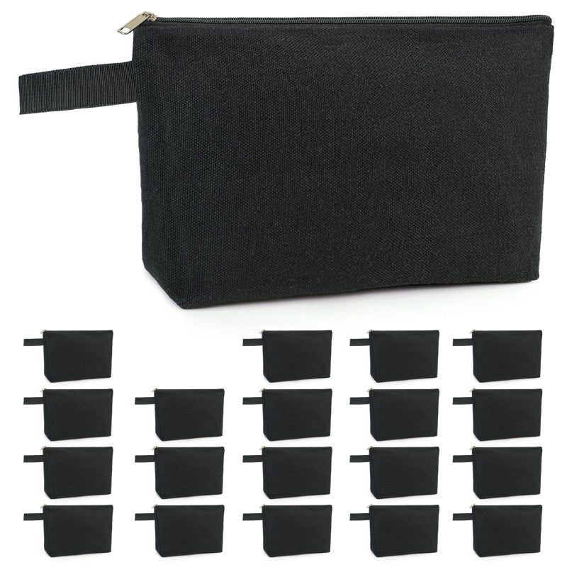Koolmox 20 Pack Large Canvas Cosmetic Bags with Flat Bottom, 12Oz Thicker Canvas Zipper Pouches for Makeup Toiletry Organization, Pen Cases, Blank DIY Heat Print Pouch (Black, L,12.2x7.4x 2.7'') - Image 1