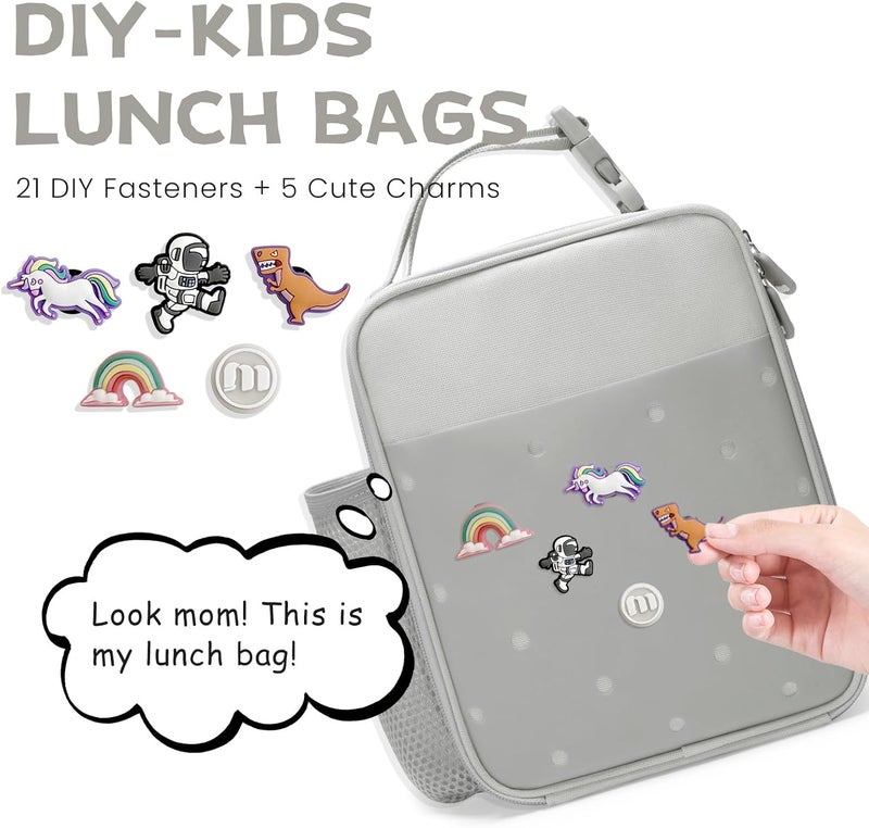 MEXS Kids Lunch Bag, DIY＆Insulated Lunch Box for Boys Girls, Toddler Lunch Cooler Bag for School, Double Insulation Portable＆Reusable, Water/Oil-Proof Lining Easy Clean, for Ages 3+ (Unicorn/Dinosaur) - Image 2