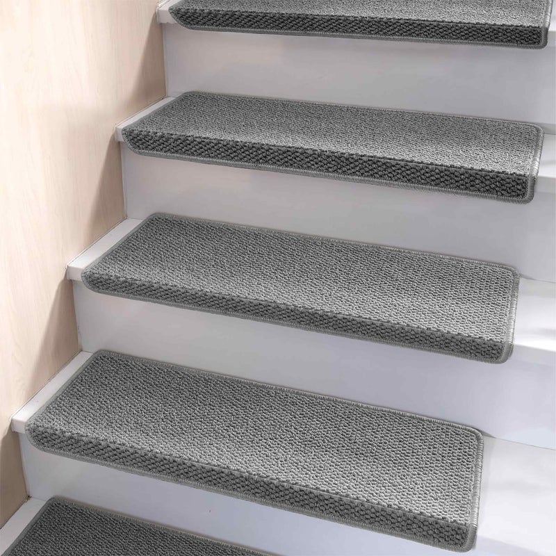 Brakki Bullnose Carpet Stair Treads, Non Slip Stair Treads for Wooden Steps Indoor, Stair Runner, Soft Stair Rugs, Edging Stair Protectors, Washable, 29.5"x9.5"x1.5" 14pcs, Grey - Image 1