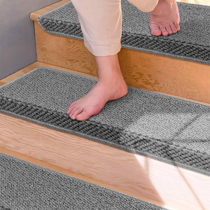 Brakki Bullnose Carpet Stair Treads, Non Slip Stair Treads for Wooden Steps Indoor, Stair Runner, Soft Stair Rugs, Edging Stair Protectors, Washable, 29.5"x9.5"x1.5" 14pcs, Grey - Image 2