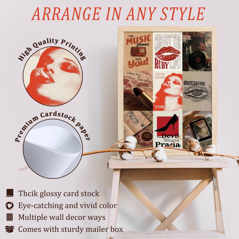 Uniro Downtown Girl Room Decor, 50pcs Y2k Posters with Stickers, Vintage Downtown Girl Wall Collage Kit, Retro Dark Red Coquette Wall Art for Teen Girls Bedroom Dorm Decor - Image 5