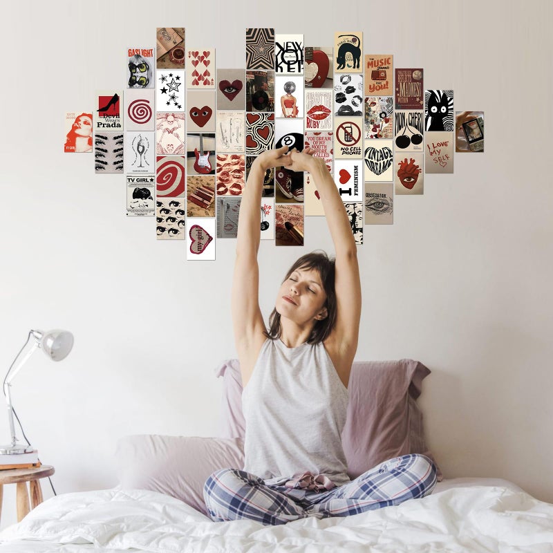 Uniro Downtown Girl Room Decor, 50pcs Y2k Posters with Stickers, Vintage Downtown Girl Wall Collage Kit, Retro Dark Red Coquette Wall Art for Teen Girls Bedroom Dorm Decor - Image 3