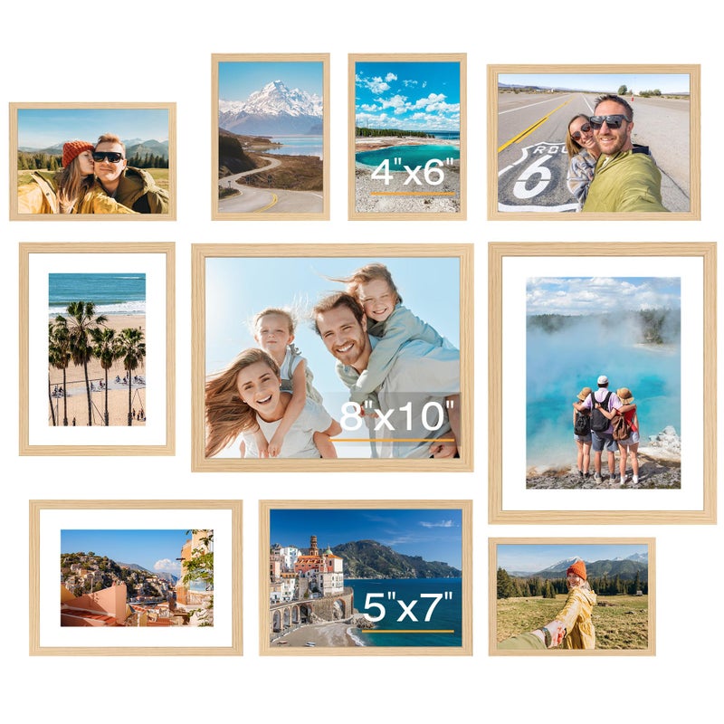 FIXSMITH 10 Pack Natural Picture Frames Collage Wall Decor for Mounting or Tabletop Display Gallery Wall Frame Set with Two 8x10 Natural Frames Four 5x7 and Four 4x6 Frames MultiPack Photo Frame Set - Image 2