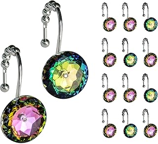 Sunlit Luxury Design Glitter Round Colorful Diamond Crystal Gem Bling with Glide Balls Shower Curtain Hooks, Rust Proof - Image 1
