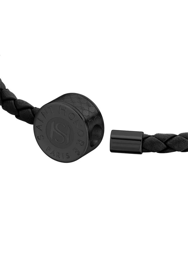 Saint Honore Paris Coin Black Braided Leather Bracelet for Men