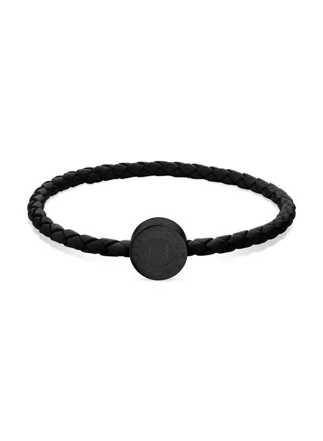 Saint Honore Paris Coin Black Braided Leather Bracelet for Men