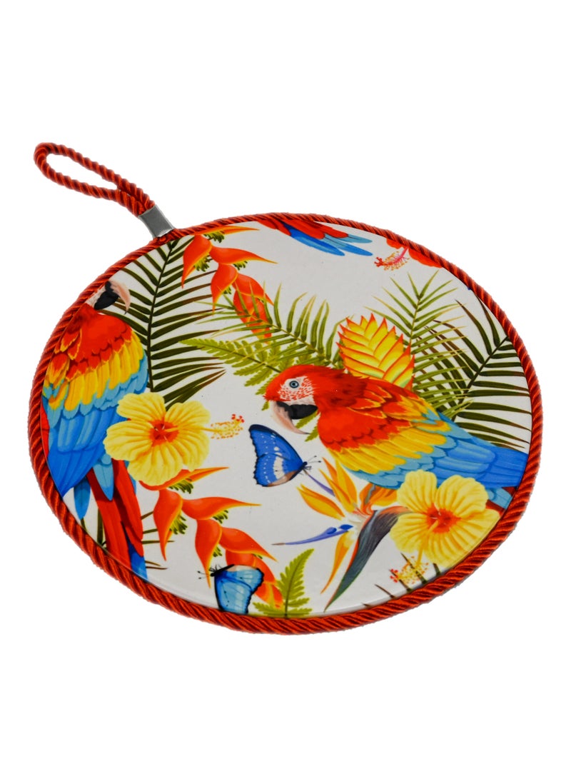 Trivet With Parrots Design  Decorative Ceramic Trivet With Hanging Loop  Parrot Design Table Trivet  Bird And Garden Flower Design - Multicolour  - Image 2