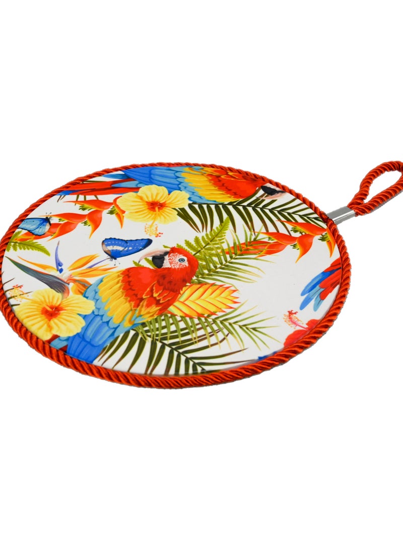 Trivet With Parrots Design  Decorative Ceramic Trivet With Hanging Loop  Parrot Design Table Trivet  Bird And Garden Flower Design - Multicolour  - Image 3