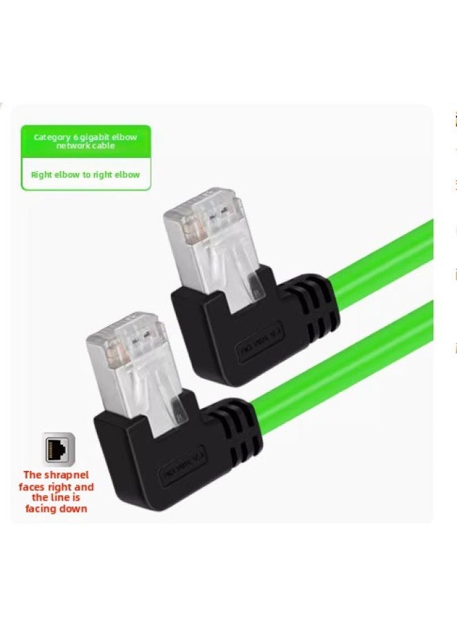 Generic Super Six-class Network Cable Elbow High Flexible Drag Chain Shield Gigabit Industrial Camera Network Cable Office Router Network Jumper-Color:Green (right To Right)-Line Length:0.3 M  - Image 1