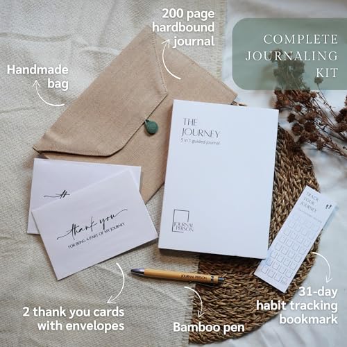 Journal Person THE JOURNEY Luxe Edition - 2026 Gratitude Journaling with Pen, Daily Reflections, Emotional Release, Introspection prompts & Plain Pages for Writing - A5 Hardbound Undated Journal Diary - Free Fabric Bag, Bookmark, Gratitude Letters (White) - Image 2