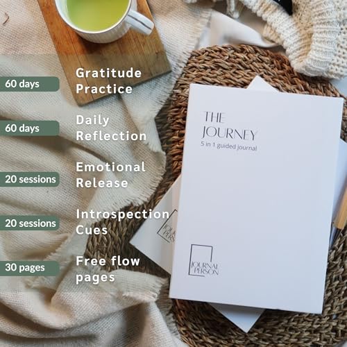 Journal Person THE JOURNEY Luxe Edition - 2026 Gratitude Journaling with Pen, Daily Reflections, Emotional Release, Introspection prompts & Plain Pages for Writing - A5 Hardbound Undated Journal Diary - Free Fabric Bag, Bookmark, Gratitude Letters (White) - Image 3