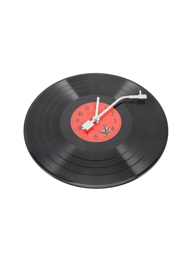 The Bros Black Vinyl Record Clock, Vinyl Record Wall Ornament, Plastic Record Player Clock Wall Art Clocks, Battery Operated Clocks for Home Music Room Decorations(Black with Red) - Image 2
