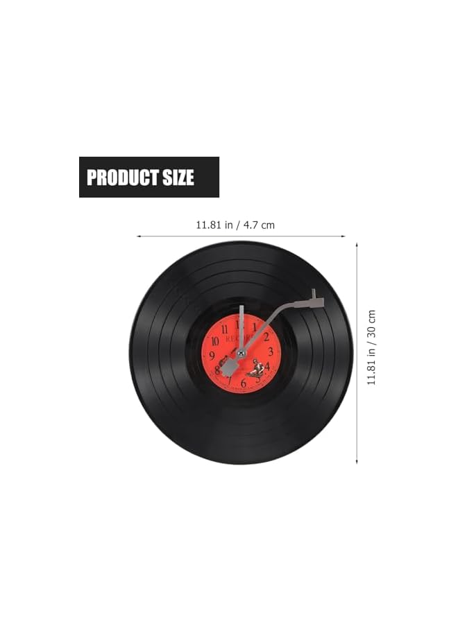 The Bros Black Vinyl Record Clock, Vinyl Record Wall Ornament, Plastic Record Player Clock Wall Art Clocks, Battery Operated Clocks for Home Music Room Decorations(Black with Red) - Image 3