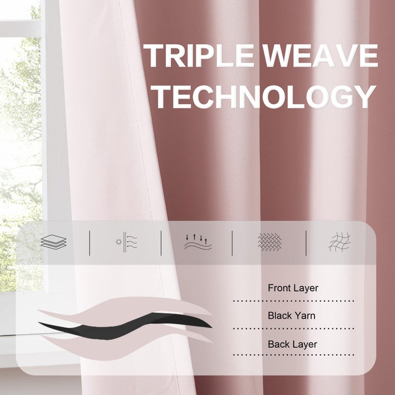 DUALIFE Cute Pink Room Darkenig Curtains 90 Inches Long - Rose Blush Curtains Blackout Pastel Pink Light Blocking Drapes for Girls Bedroom Nursery,52 by 90 Inch, 2 Panels, Back Tab/Rod Pocket - Image 4