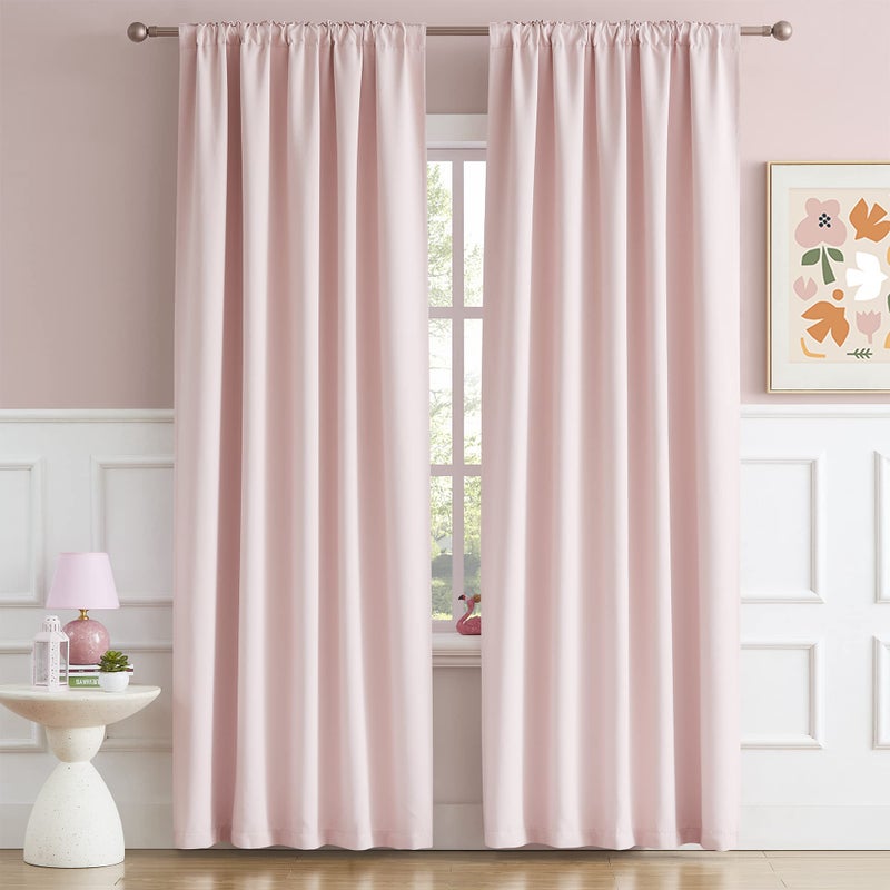 DUALIFE Cute Pink Room Darkenig Curtains 90 Inches Long - Rose Blush Curtains Blackout Pastel Pink Light Blocking Drapes for Girls Bedroom Nursery,52 by 90 Inch, 2 Panels, Back Tab/Rod Pocket - Image 2