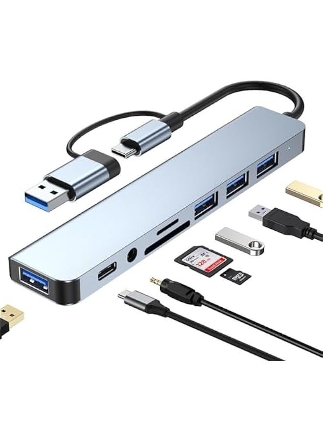 USB Hub 3.0 with 7 Ports, Aluminium USB C to USB 3.0 Hub for MacBook, Mac Pro/Mini, iMac, Ps4, PS5, Surface Pro,Flash Drive, Samsung (Expand USB & Type-C & 3.5mm & SD/TF)