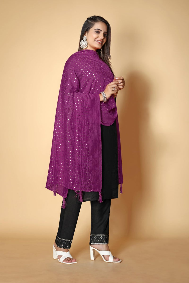 KEMZA Women's Embroidered Mirror Cotton Dupatta with Rajasthani Aari Work (Wine) - Image 2