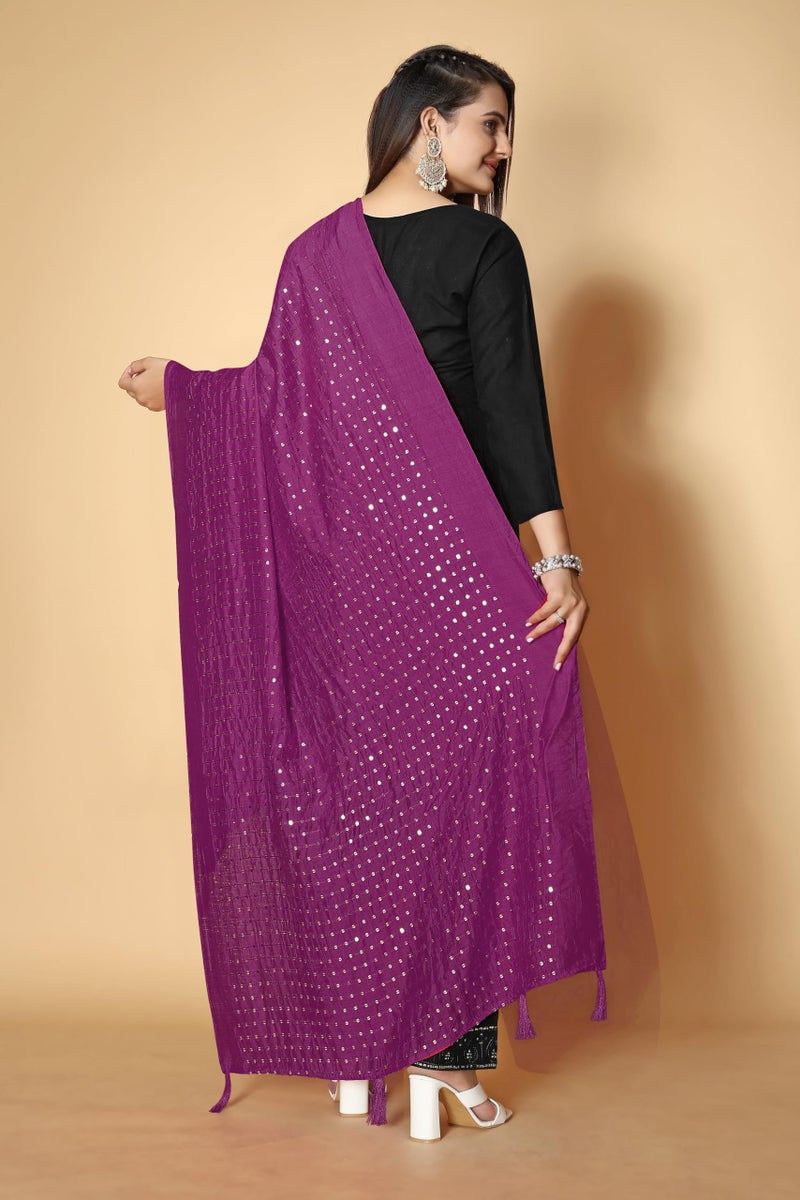 KEMZA Women's Embroidered Mirror Cotton Dupatta with Rajasthani Aari Work (Wine) - Image 4