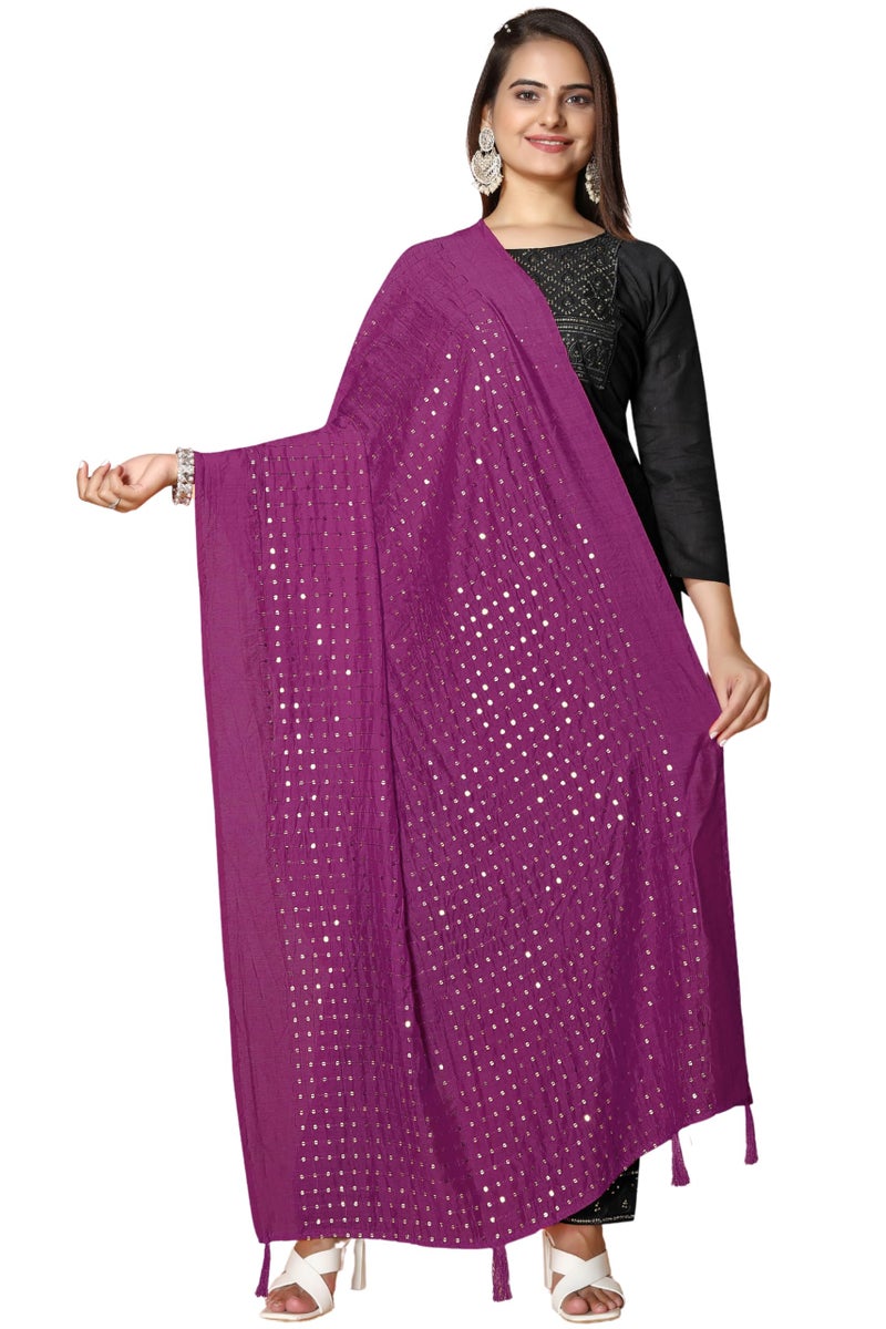 KEMZA Women's Embroidered Mirror Cotton Dupatta with Rajasthani Aari Work (Wine) - Image 1