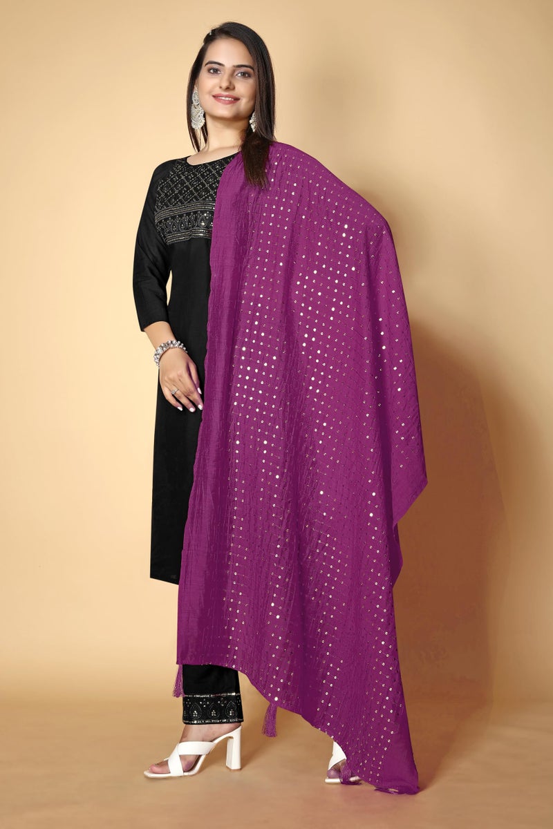 KEMZA Women's Embroidered Mirror Cotton Dupatta with Rajasthani Aari Work (Wine) - Image 3