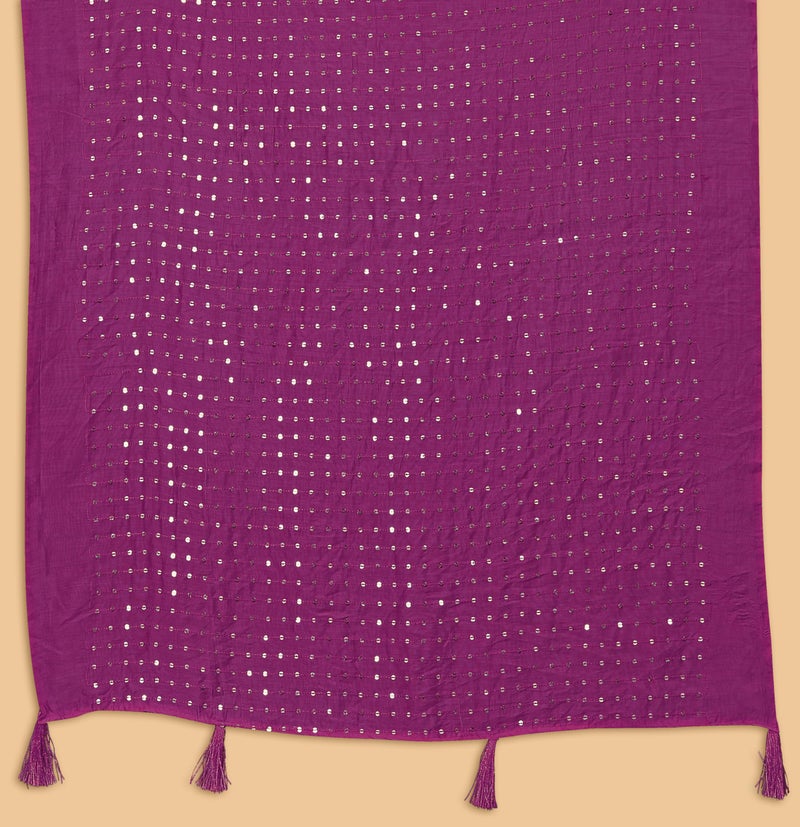 KEMZA Women's Embroidered Mirror Cotton Dupatta with Rajasthani Aari Work (Wine) - Image 5