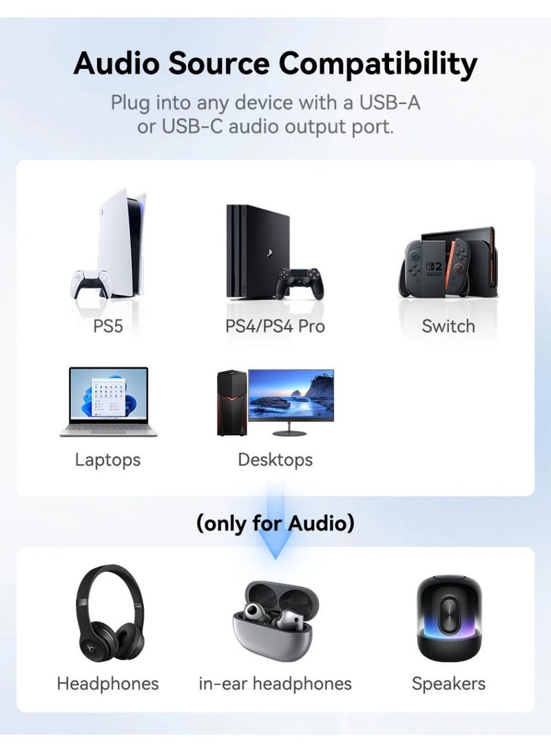  أورا سيليكت محول صوت USB بتقنية بلوتوث 5.3 (جهاز إرسال) لأجهزة PS5/PS4/Switch/الكمبيوتر الشخصي – زمن انتقال منخفض - Image 3