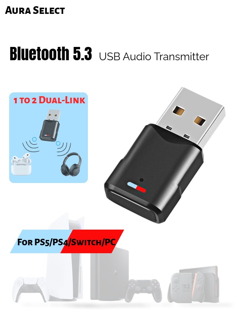  أورا سيليكت محول صوت USB بتقنية بلوتوث 5.3 (جهاز إرسال) لأجهزة PS5/PS4/Switch/الكمبيوتر الشخصي – زمن انتقال منخفض - Image 1