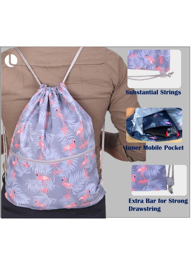 Lify حقيبة ظهر ليفي بسحاب مقاومة للماء حقيبة رياضية مع جيب جانبي للرجال والنساء - 1 قطعة (رمادي فاتح - فلامنجو) - Image 3