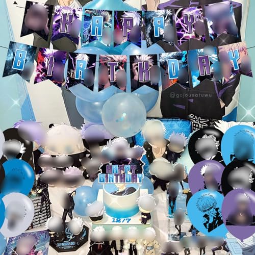 PINUO Anime Theme Birthday Banner, Cake Topper, Latex Balloons, Purple - Image 4
